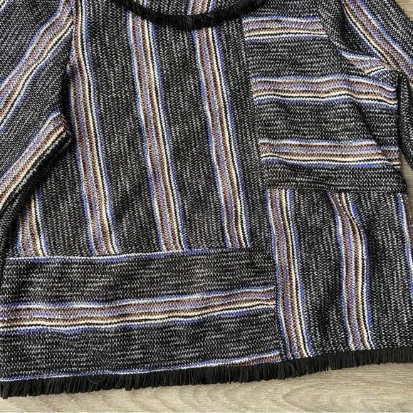 Anthropologie Current  Air Black Tweed Stripe Fringe Top - Picture 7 of 16